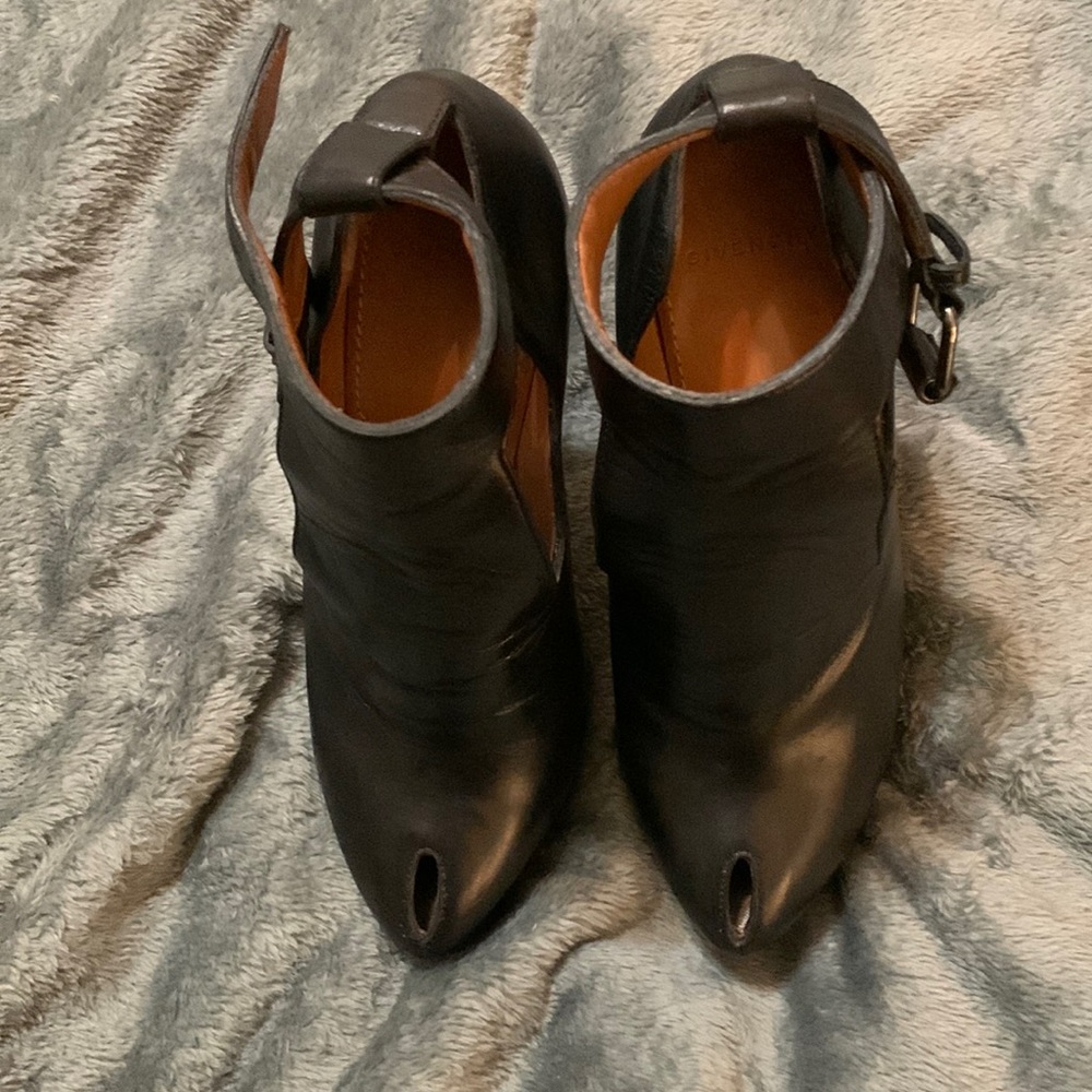 Givenchy black leather peep toe booties